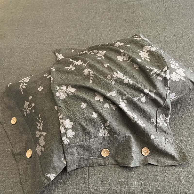 Ownkoti Vintage Floral Linen Button Bedding Set (4PCS)  - image 3