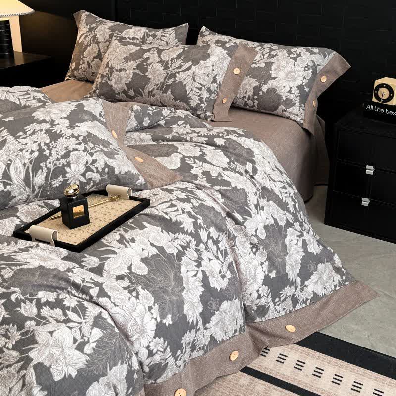 Ownkoti Blooming Flower Linen Button Bedding Set (4PCS)  - image 2