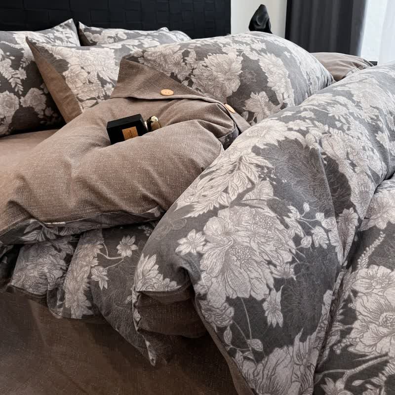 Ownkoti Blooming Flower Linen Button Bedding Set (4PCS)  - image 4