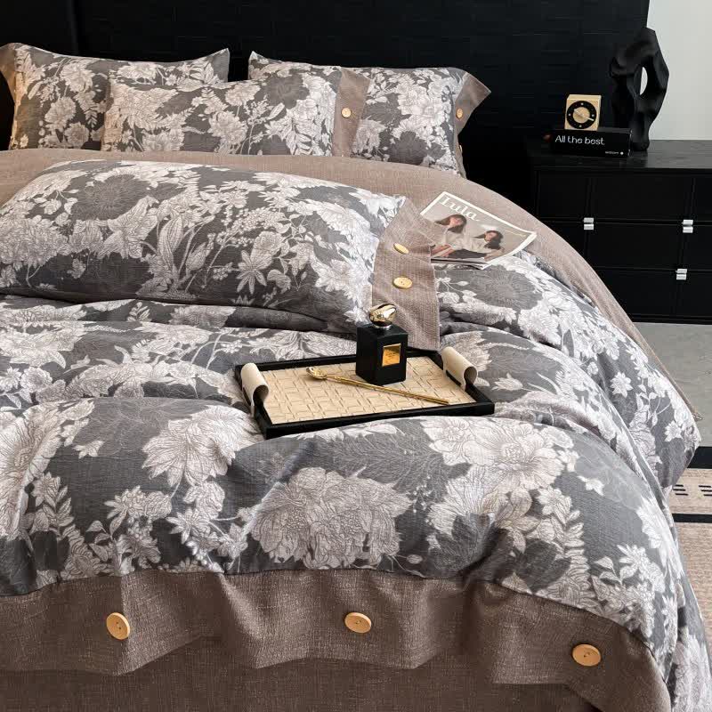 Ownkoti Blooming Flower Linen Button Bedding Set (4PCS)  - image 1