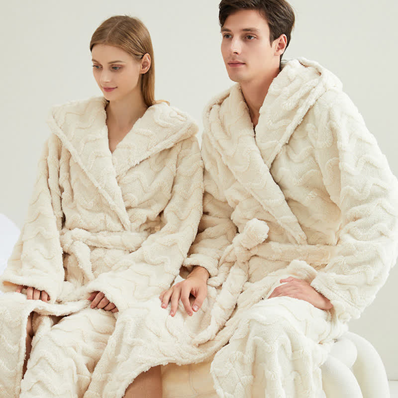 Unisex Wavy Textured Hooded Bathrobe
