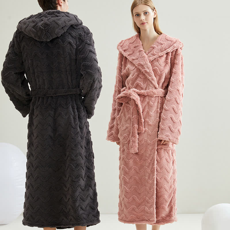 Unisex Wavy Textured Hooded Bathrobe