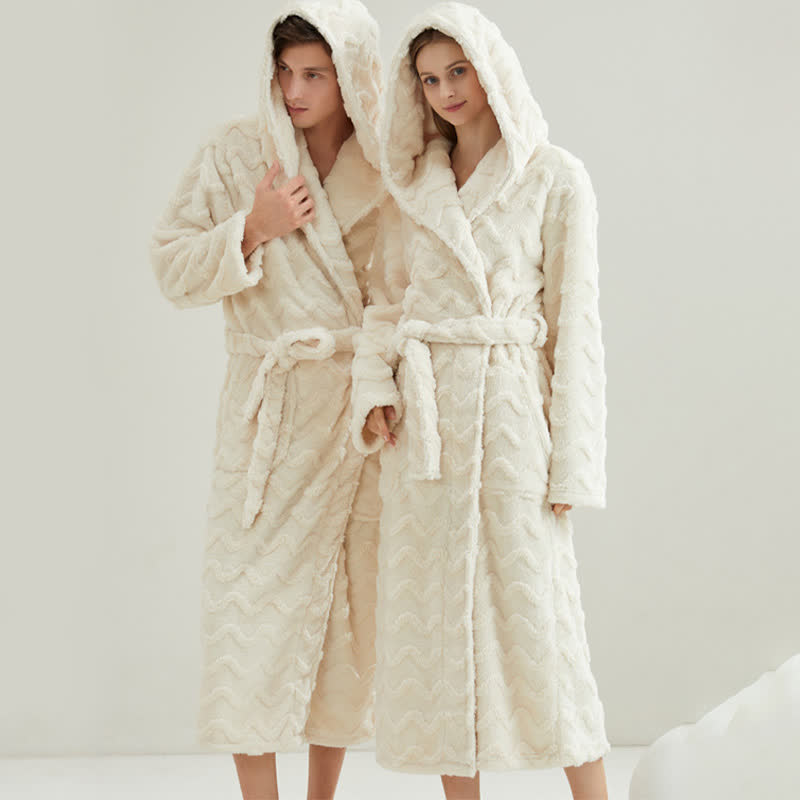 Unisex Wavy Textured Hooded Bathrobe