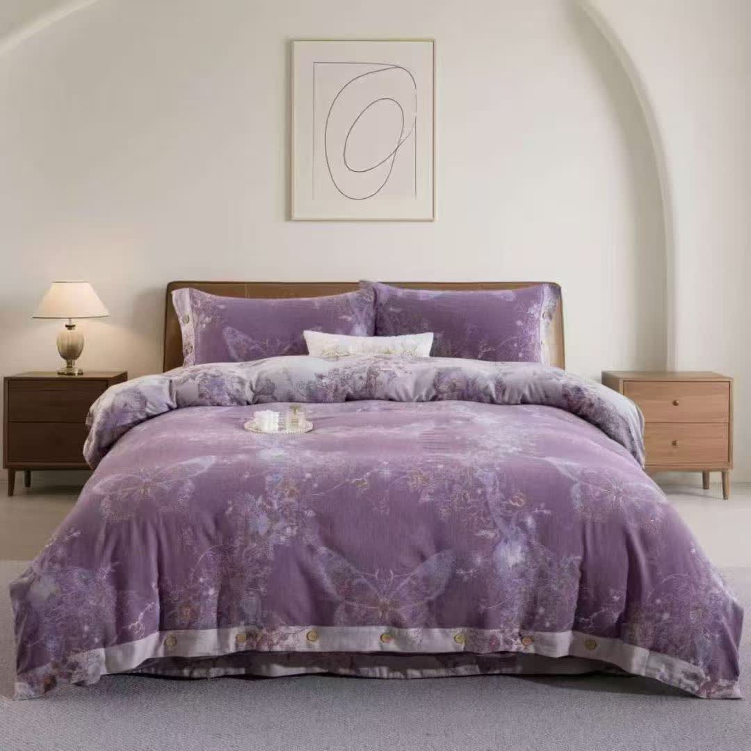 Ownkoti Dreamy Butterfly Cotton Double Gauze Bedding Set(4PCS) - Purple - King - image 0