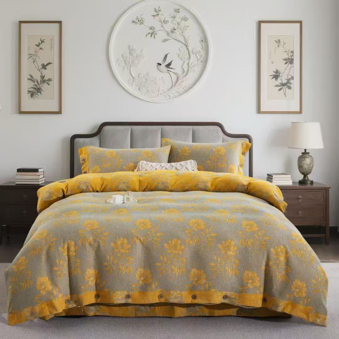 Ownkoti Floral Blossom Cotton Gauze Bedding Set(4PCS) - Khaki - King - image 6