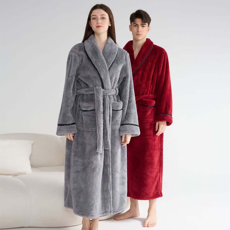 Unisex Plush Solid Warm Long Robe