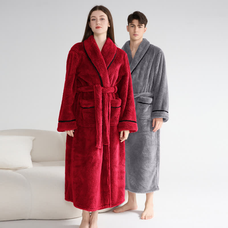Unisex Plush Solid Warm Long Robe