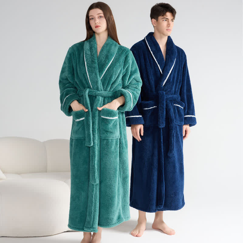 Unisex Plush Solid Warm Long Robe