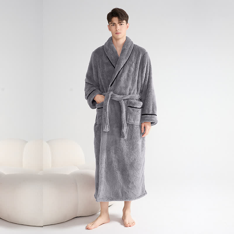 Unisex Plush Solid Warm Long Robe
