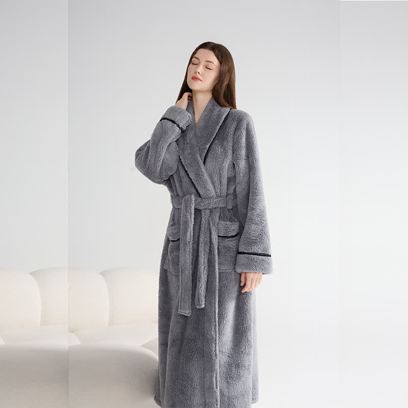 Unisex Plush Solid Warm Long Robe