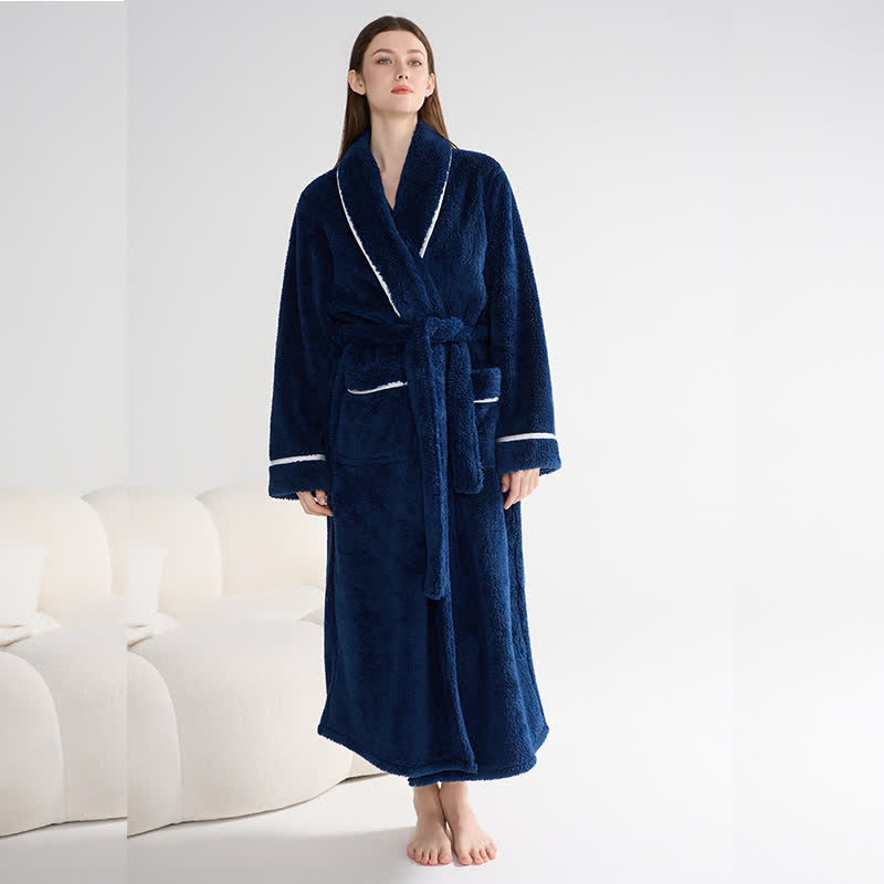 Unisex Plush Solid Warm Long Robe