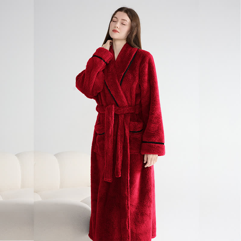 Unisex Plush Solid Warm Long Robe