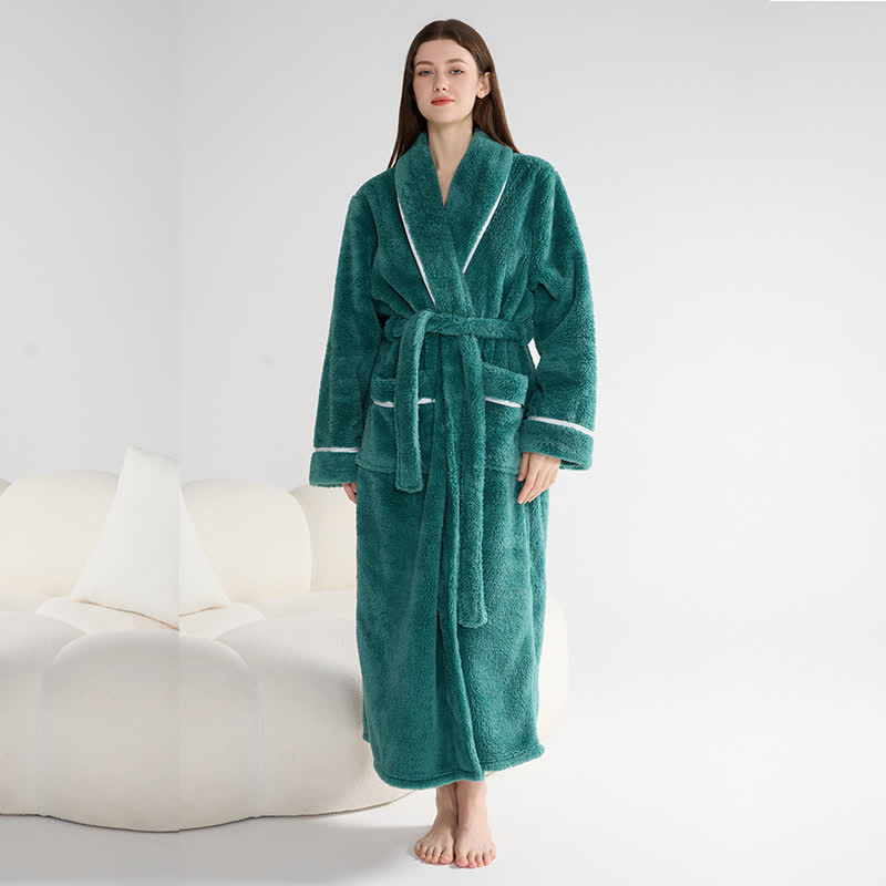 Unisex Plush Solid Warm Long Robe