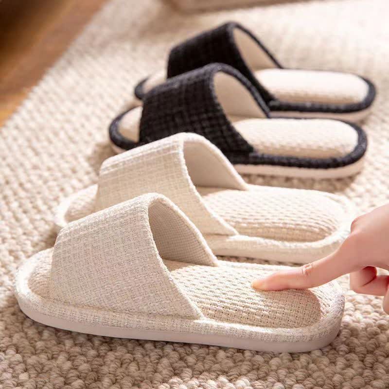 Solid Color Linen House Slippers