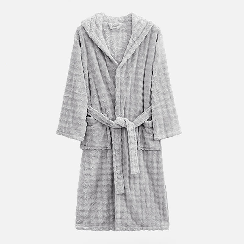 Simple Flannel Robe with Hood and Pockets