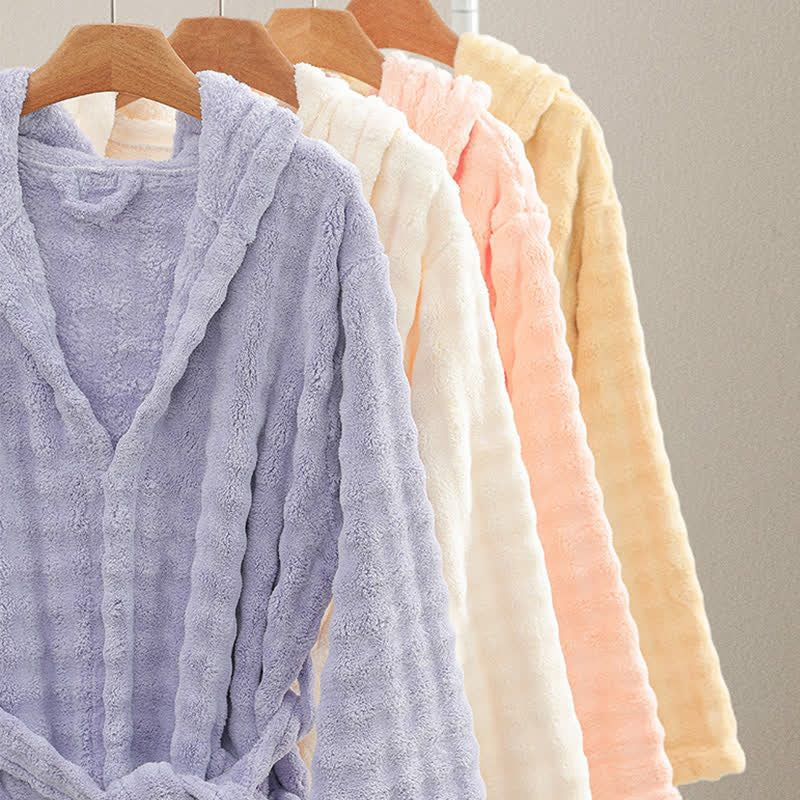 Simple Flannel Robe with Hood and Pockets