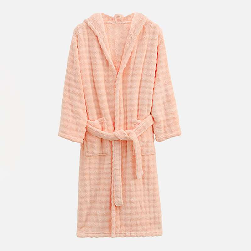 Simple Flannel Robe with Hood and Pockets
