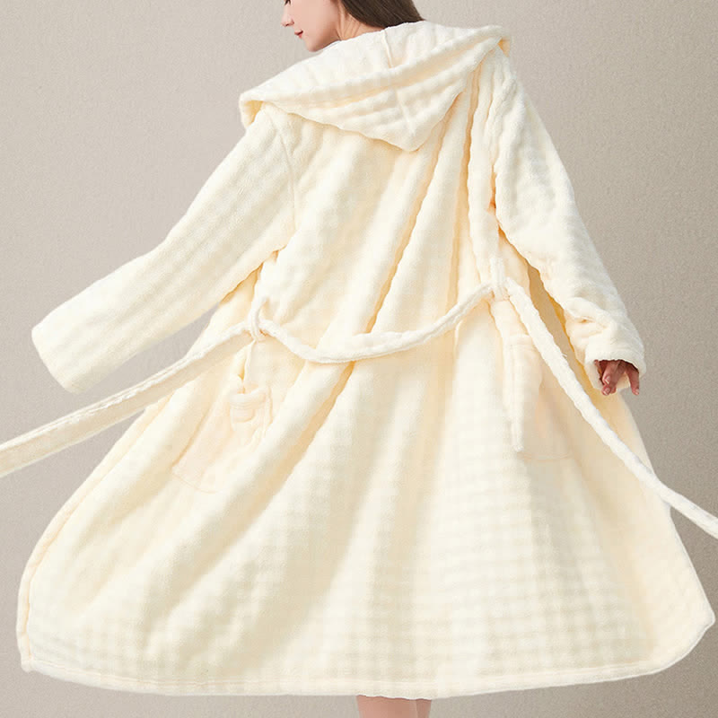 Simple Flannel Robe with Hood and Pockets