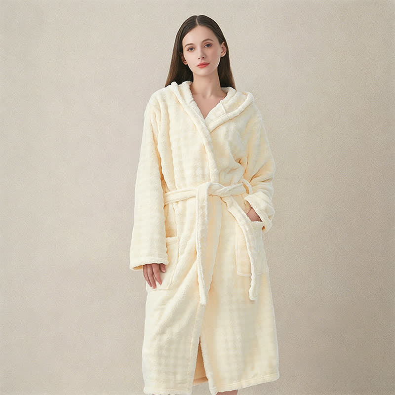 Simple Flannel Robe with Hood and Pockets