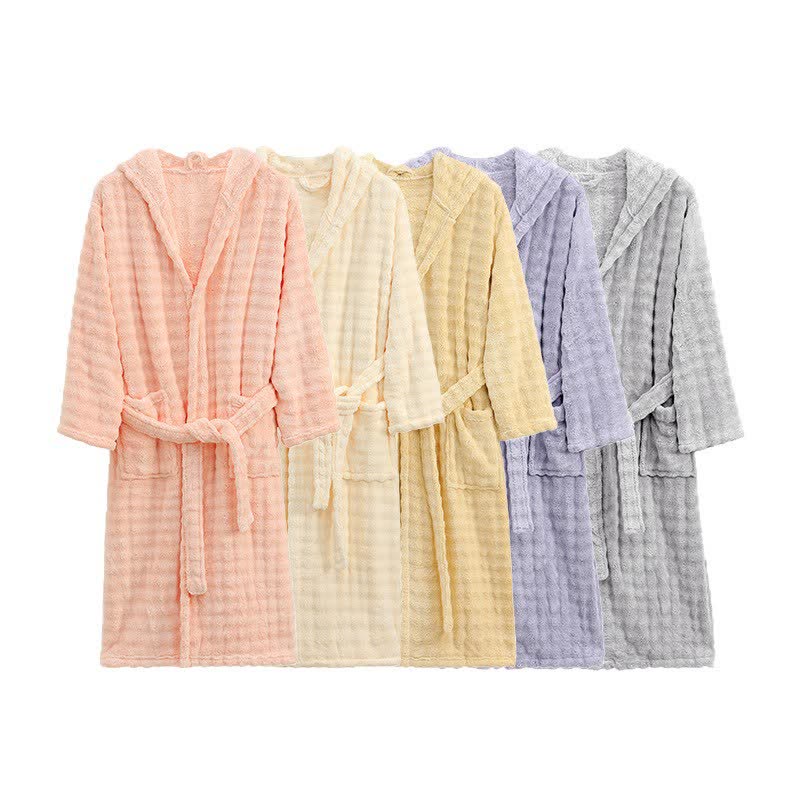 Simple Flannel Robe with Hood and Pockets