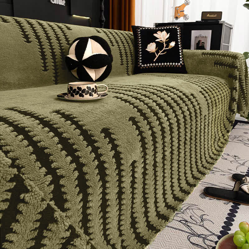 Thick Plush Chenille Stripe Sofa Cover