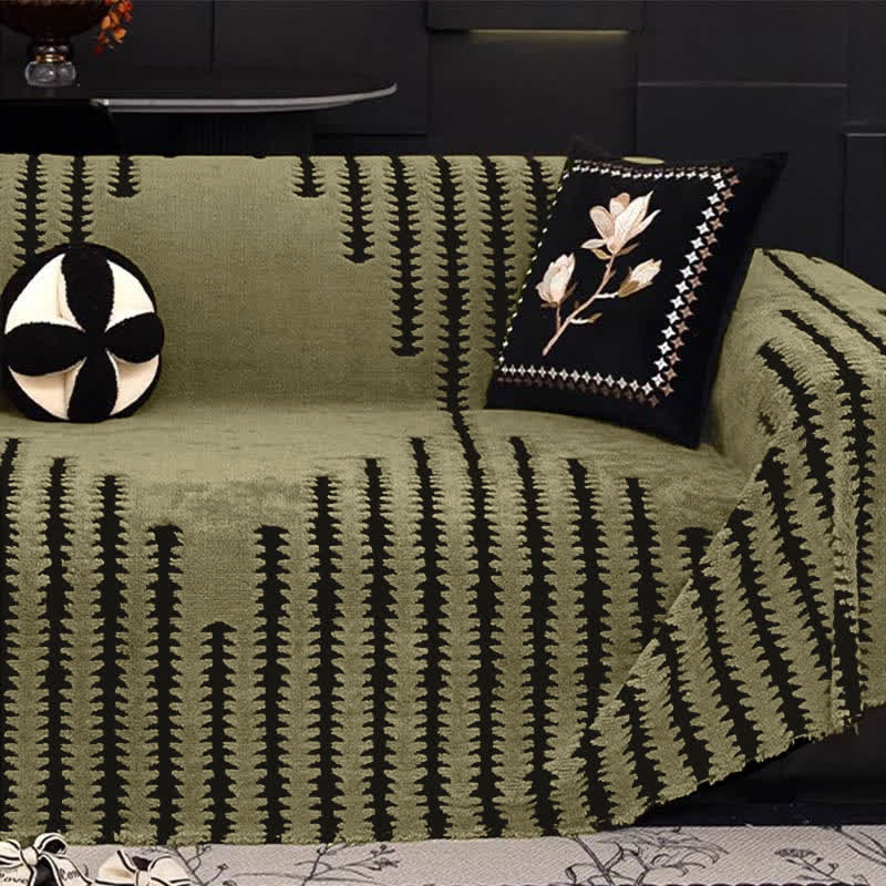 Thick Plush Chenille Stripe Sofa Cover