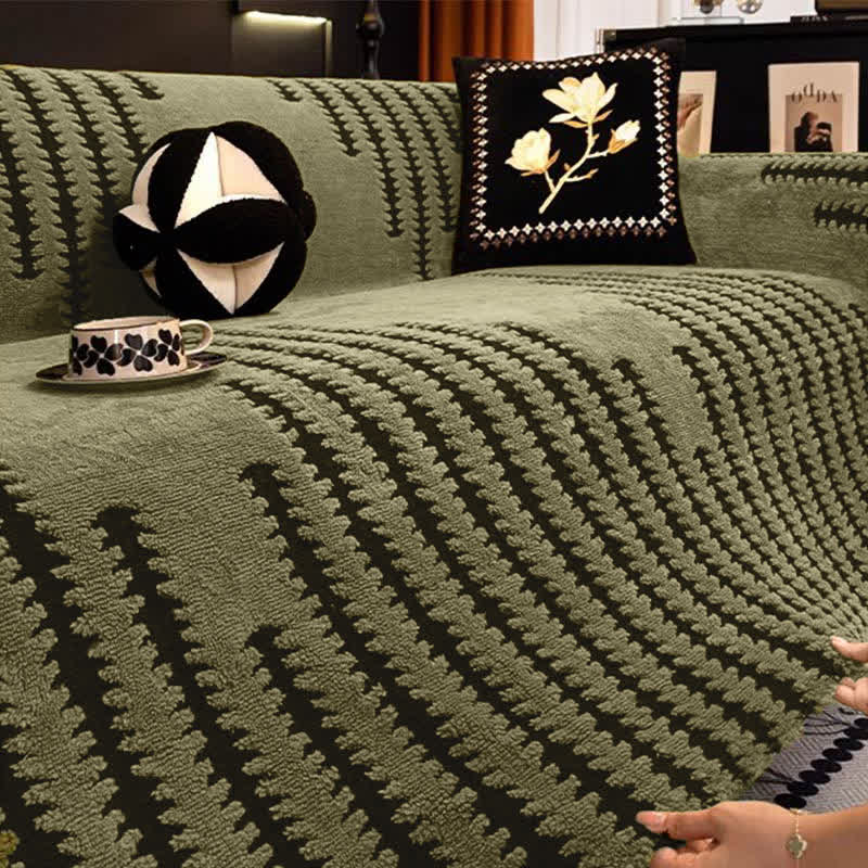 Thick Plush Chenille Stripe Sofa Cover