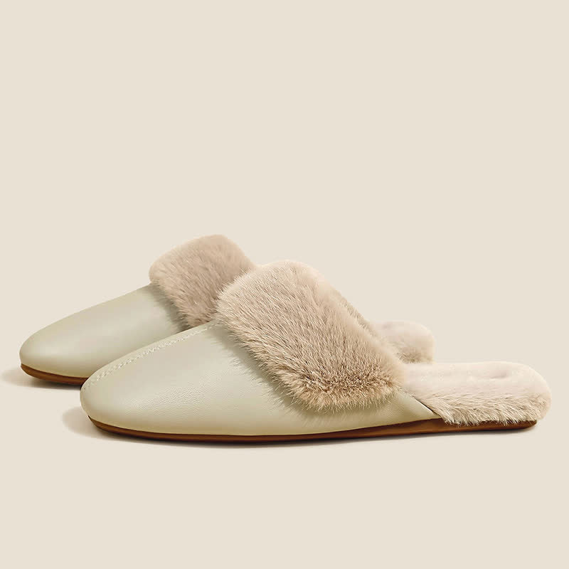Simple Solid Plush House Slippers