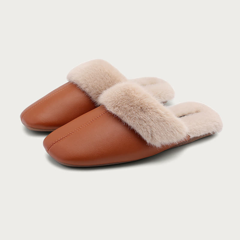 Simple Solid Plush House Slippers