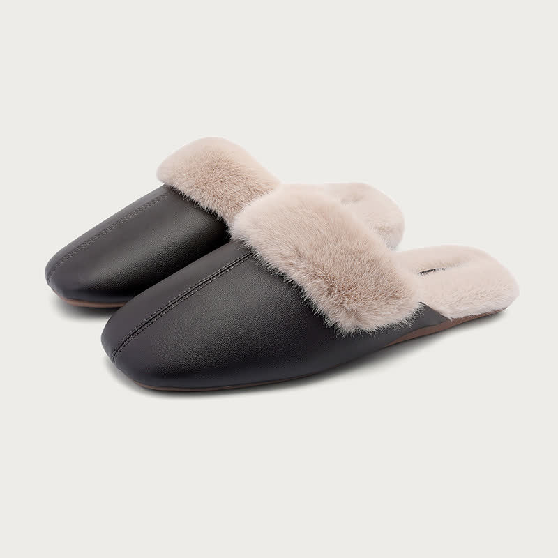 Simple Solid Plush House Slippers