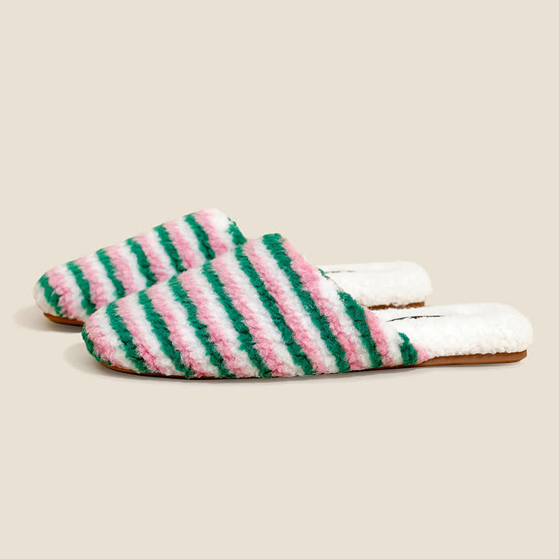 Striped Plush Warm House Slippers