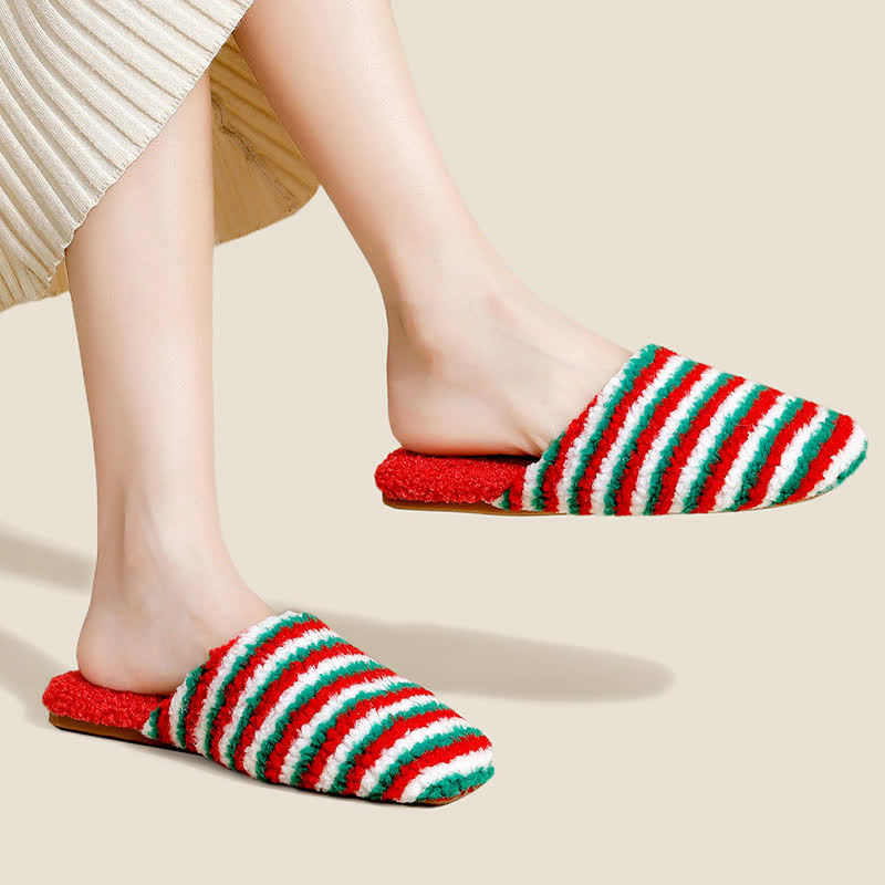 Striped Plush Warm House Slippers