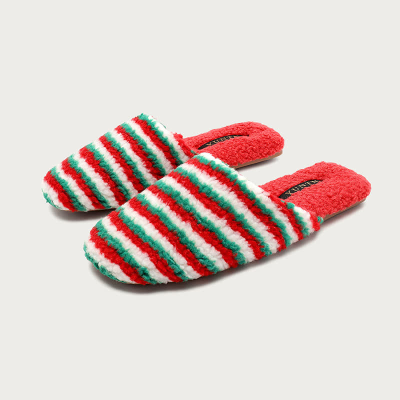 Striped Plush Warm House Slippers