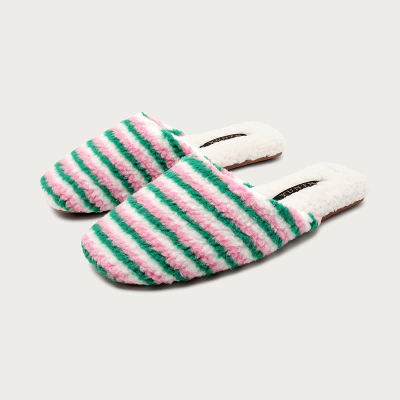 Striped Plush Warm House Slippers