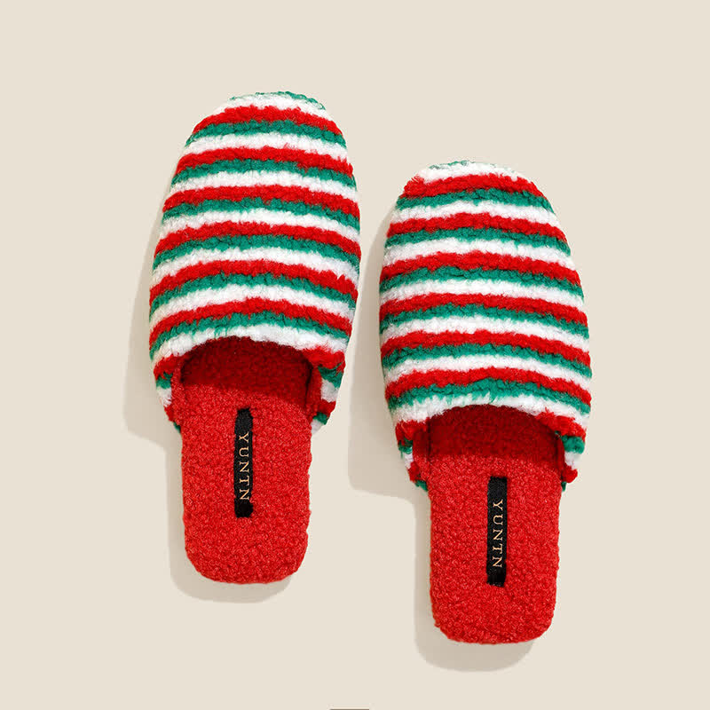 Striped Plush Warm House Slippers
