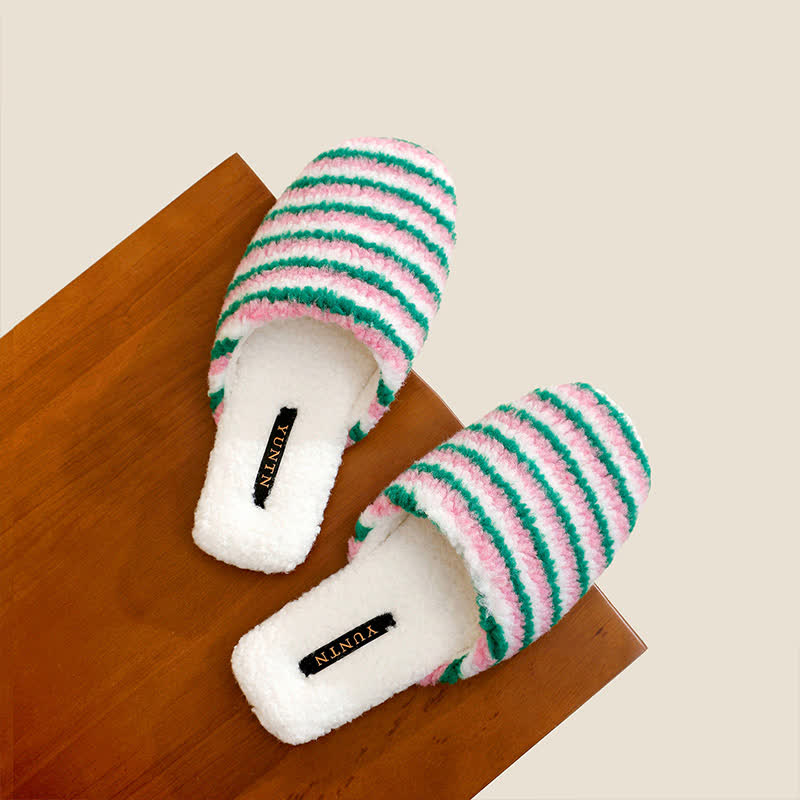 Striped Plush Warm House Slippers