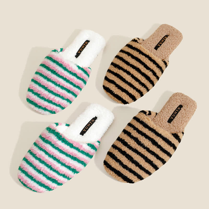 Striped Plush Warm House Slippers