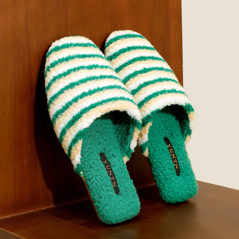 Striped Plush Warm House Slippers