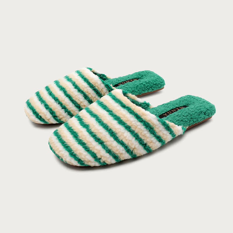 Striped Plush Warm House Slippers