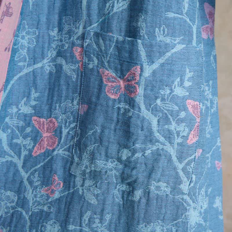 Elegant Floral Butterfly Cotton Gauze Kimono Robe