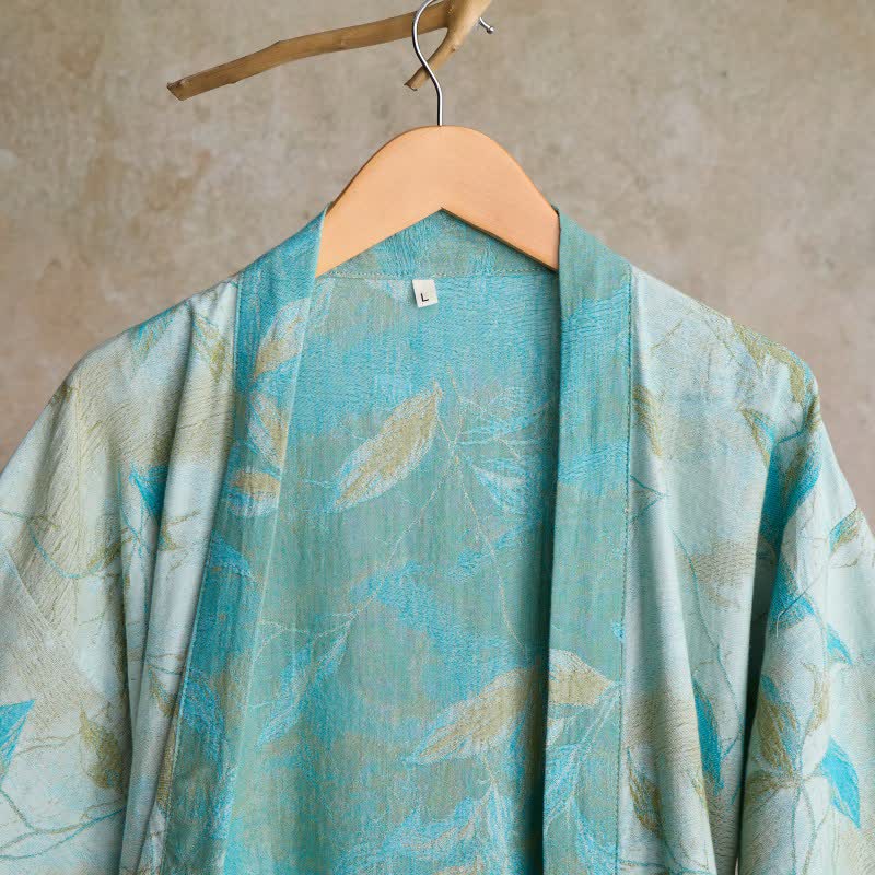 Natural Leaf Cotton Gauze Kimono Robe