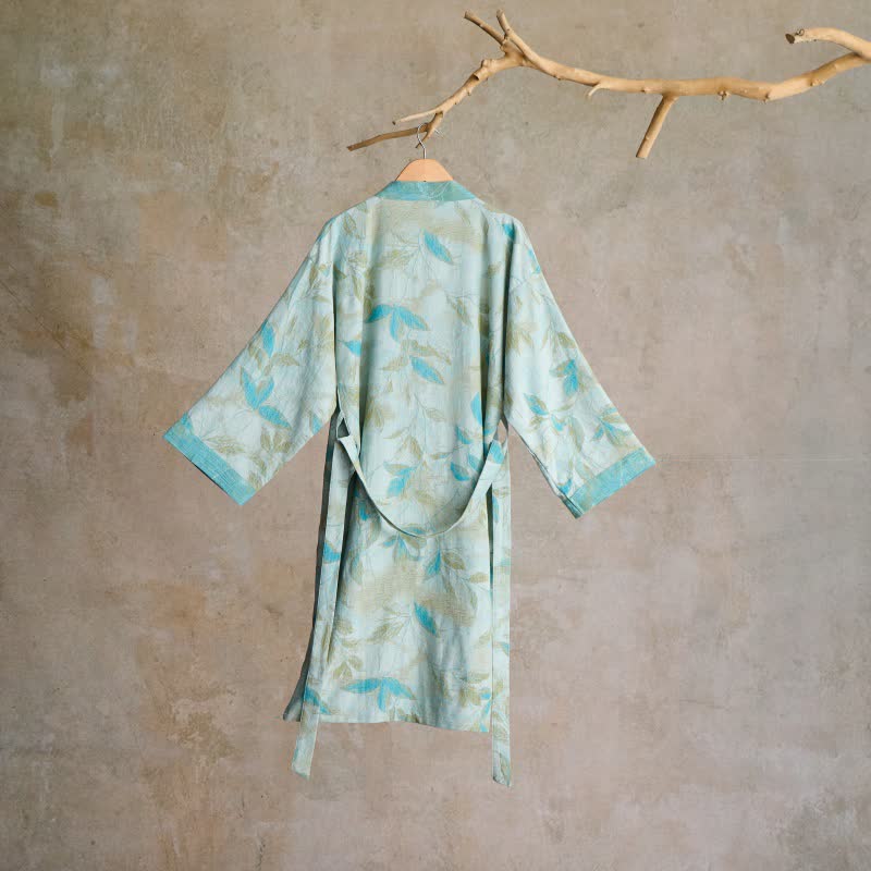 Natural Leaf Cotton Gauze Kimono Robe