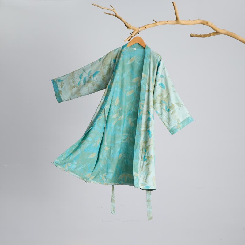 Natural Leaf Cotton Gauze Kimono Robe