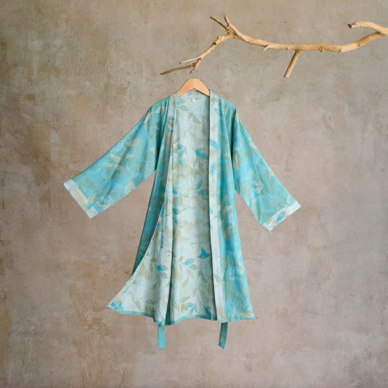 Natural Leaf Cotton Gauze Kimono Robe