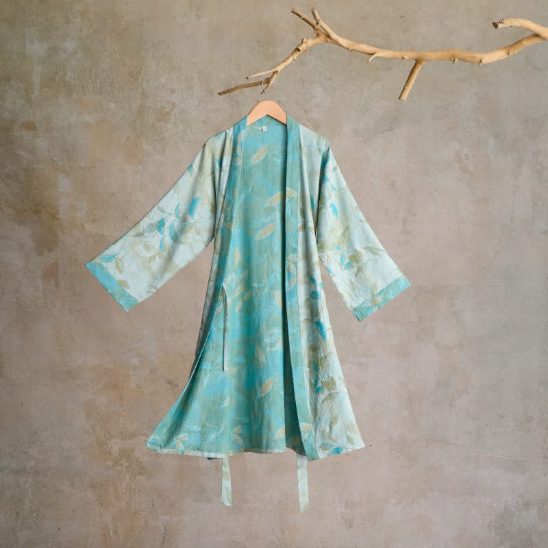 Natural Leaf Cotton Gauze Kimono Robe