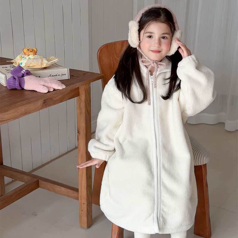 Simple Hooded Plush Zip-Up Child Robe