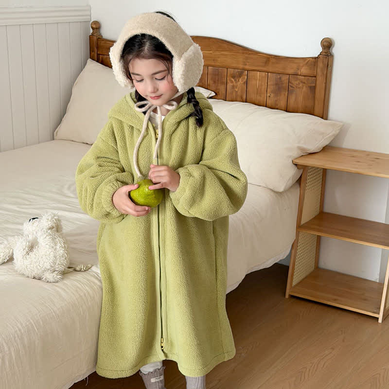 Simple Hooded Plush Zip-Up Child Robe