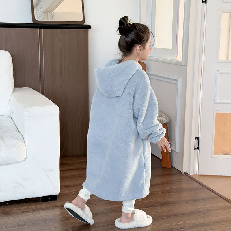 Simple Hooded Plush Zip-Up Child Robe