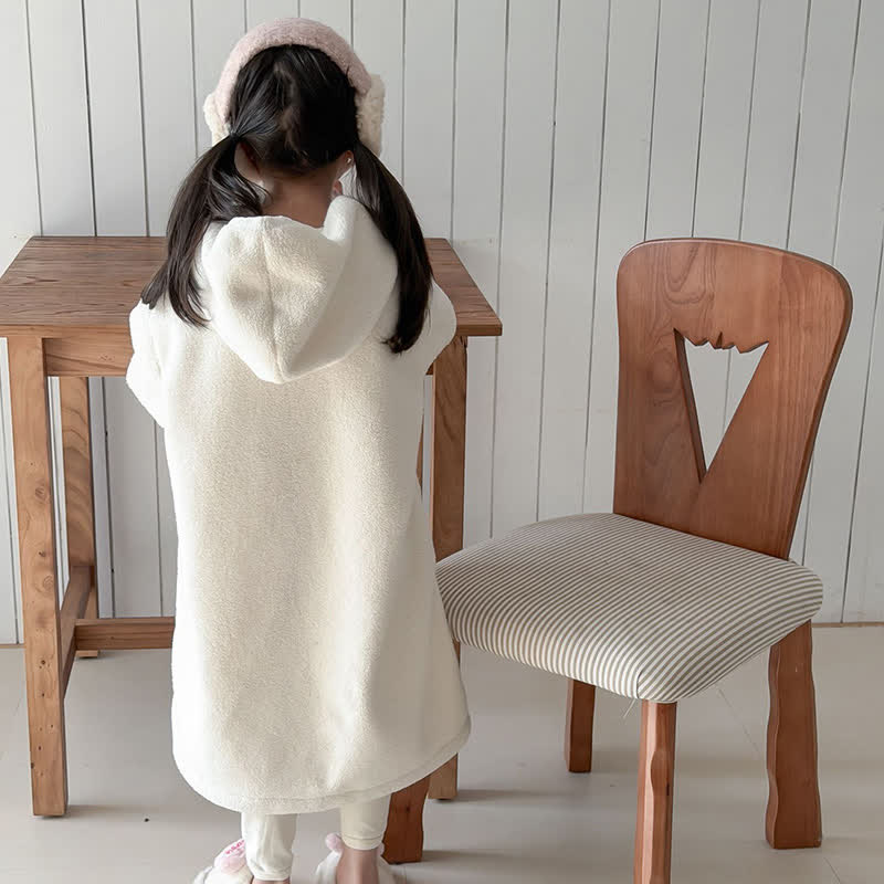 Simple Hooded Plush Zip-Up Child Robe