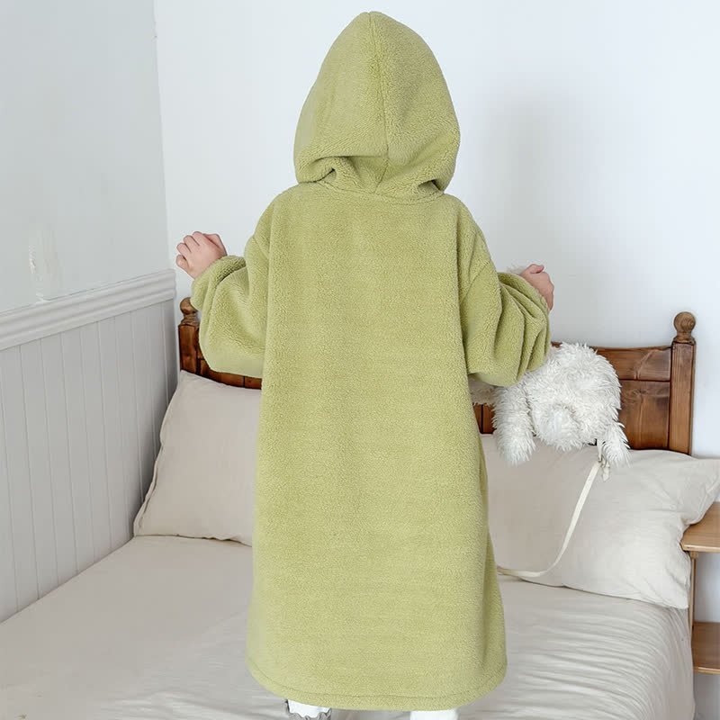 Simple Hooded Plush Zip-Up Child Robe